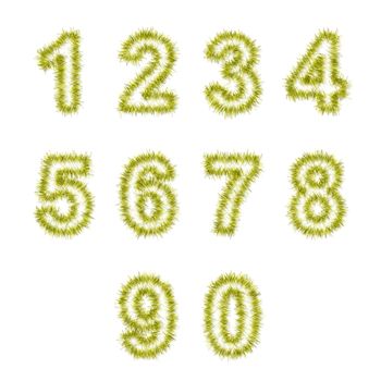 yellow tinsel digits on white background