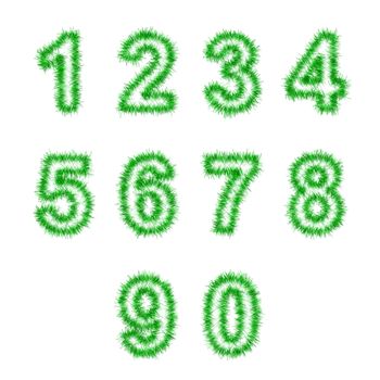 green tinsel digits on white background