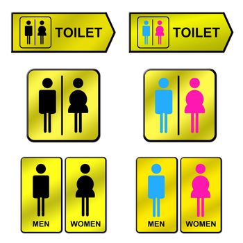 6 golden toilet sign on white