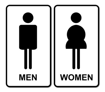 Man & Woman restroom sign on white