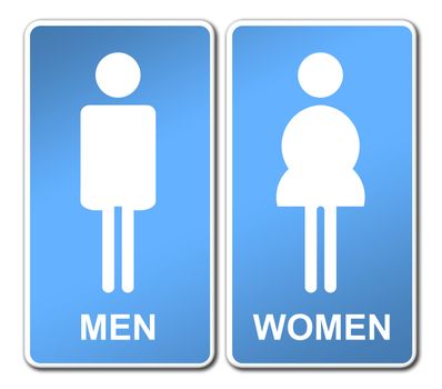 Man & Woman restroom sign on white
