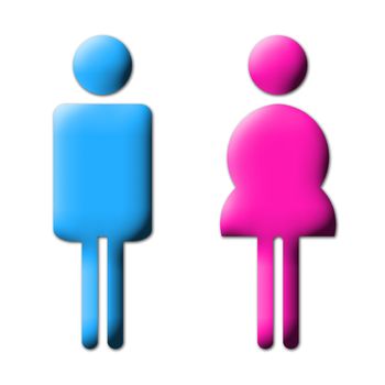 3D colored male and female sign on white