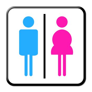 Colored Man & Woman restroom sign on white