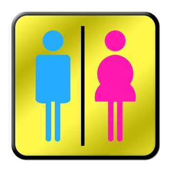 Colored Man & Woman restroom sign on white
