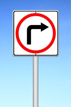 Traffic sign show the turn right over blue sky