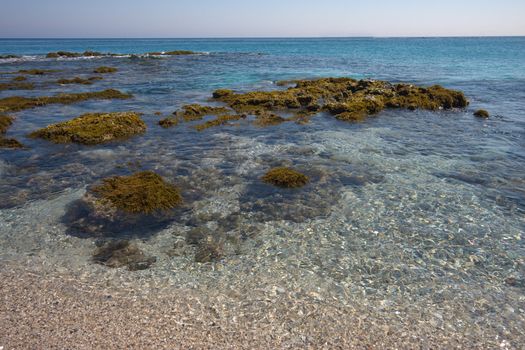 beach and blue sea in Spain. Mediterranean Sea.