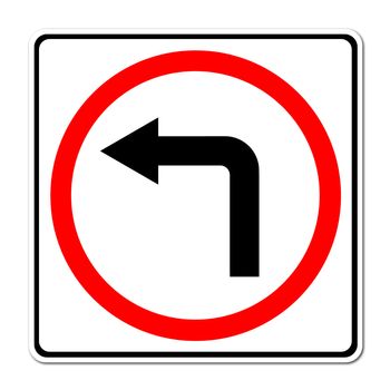 left turn road sign on white background