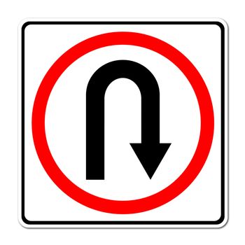 Turn back road sign on white background