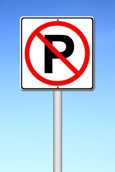 No parking sign over a blue sky