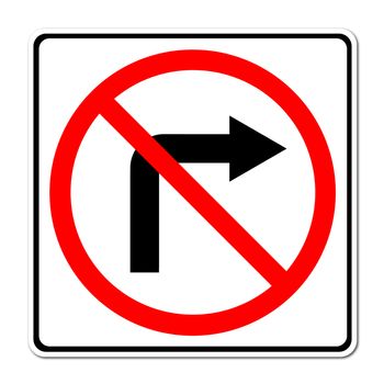 Road sign don't turn right on white background