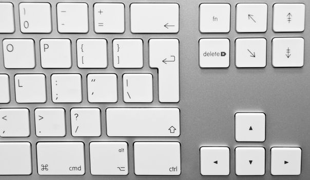 White keyboard buttons close-up.