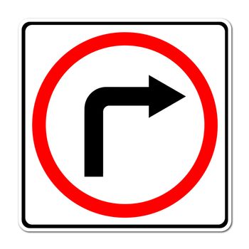 Traffic sign show the turn right on white background