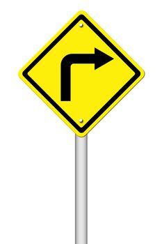 Road Sign - Right Turn Warning on white background