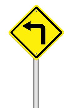 Road Sign - Left Turn Warning on white background