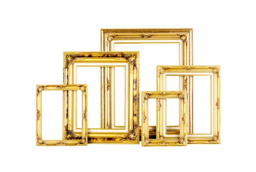 Luxury golden photo frames in different size isolated 