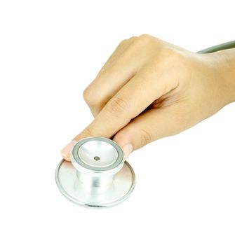 doctor hand with stethoscope on white background