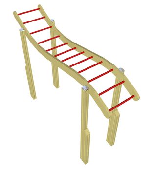 Monkey bars, red and yellow, 3D illustration, isolated against a white background.