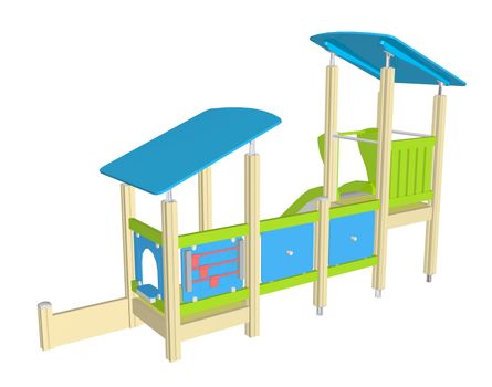 Playhouse with slide, blue green and yellow, 3D illustration