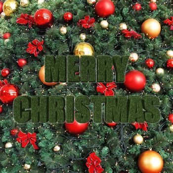 Merry Christmas with Decorative Christmas balls and Christmas tree