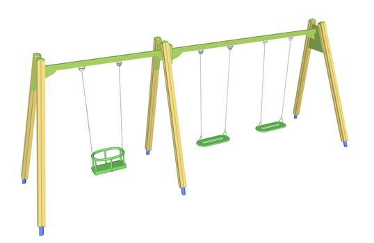 Child-safe swing, yellow and green, 3D illustration