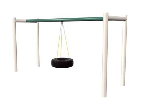 Tire swing, 3D illustration, isolated on white.