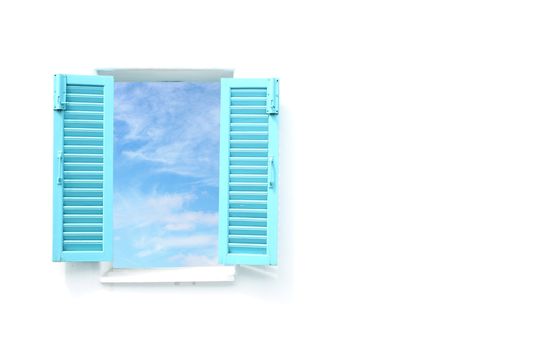 Greek Style windows  with blue sky view and wall blank for text