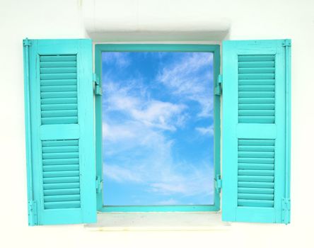 Greek Style windows  with blue sky view