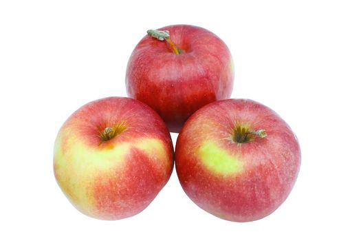 Three red apples on a white background