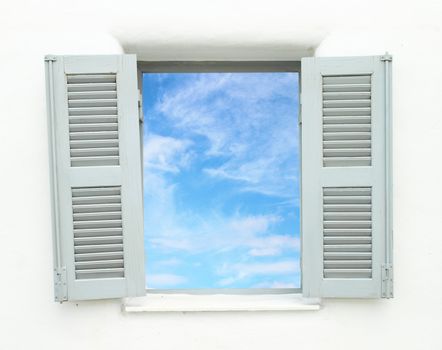 Greek Style windows  with blue sky view