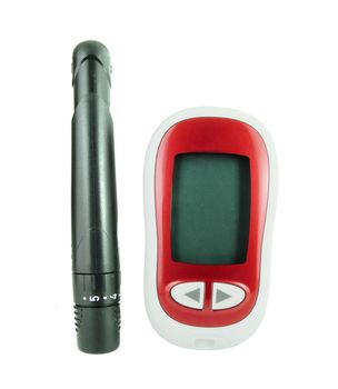 glucometer for checking blood sugar levels on a white background