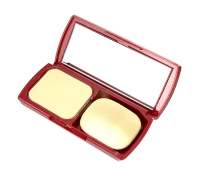 Make-up powder in box on white background