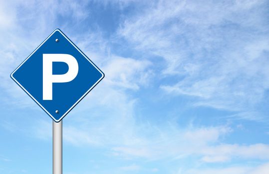 Parking traffic sign with blue sky blank for text