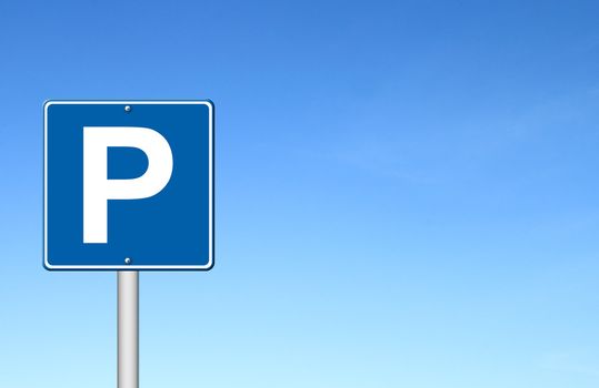 Parking traffic sign with blue sky blank for text