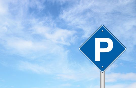 Parking traffic sign with blue sky blank for text