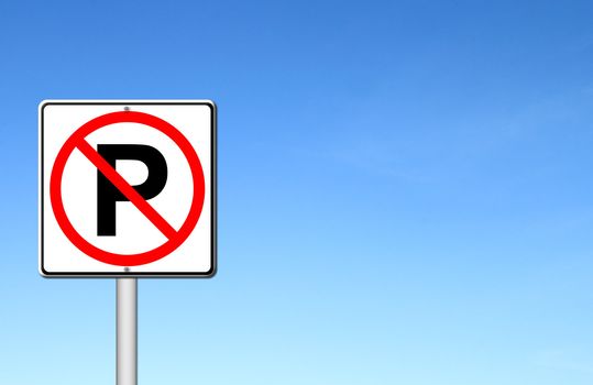 No parking sign over blue sky blank for text