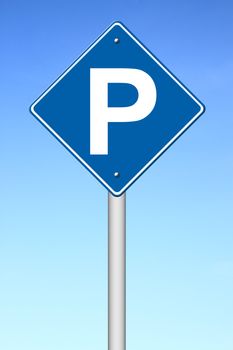 Parking traffic sign with blue sky background