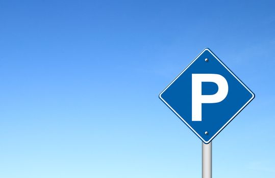 Parking traffic sign with blue sky blank for text