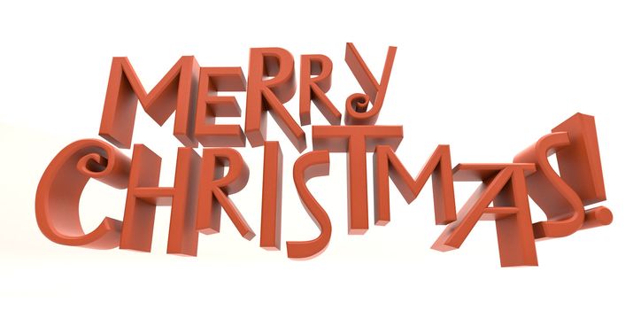 Merry Christmas in red rendered letters isolated on a white background