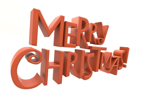 Merry Christmas in red rendered letters isolated on a white background