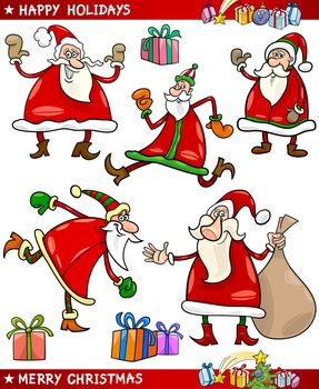 Cartoon Illustration of Santa Claus or Papa Noel, Presents, Gifts and other Christmas Themes set