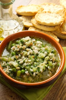 soup vegetable  with crouton on bowl