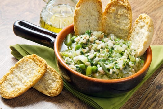 soup vegetable  with crouton on bowl