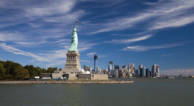 The Statue of Liberty and New York City Downtown
