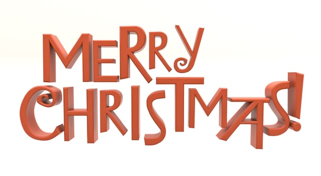 Merry Christmas in red rendered letters isolated on a white background