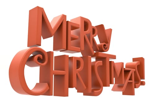 Merry Christmas in red rendered letters isolated on a white background