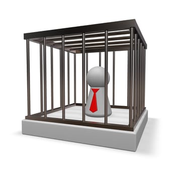 simple character with tie in cage - 3d illustration