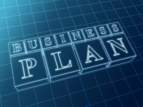 business plan 3d blue glass boxes with text