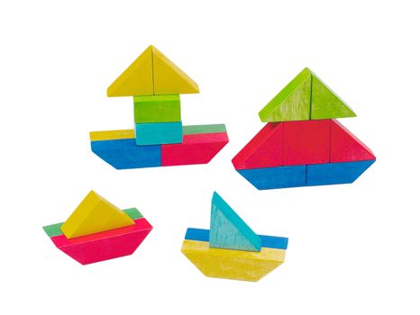 Nice wooden toy boat create from colorful wooden blocks