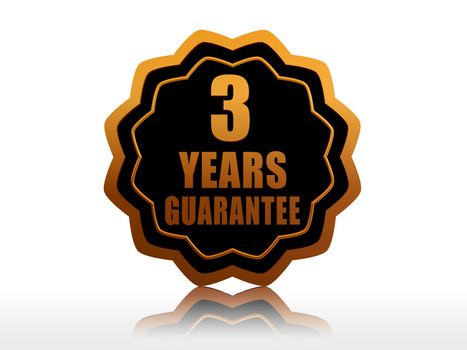 three years guarantee - golden starlike label with text