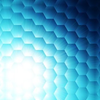 abstract blue background with hexagons and white light